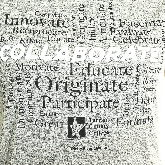 Tshirt top Motivational graphic print short sleeve Collaborate Gray Crew Neck - Picture 1 of 5